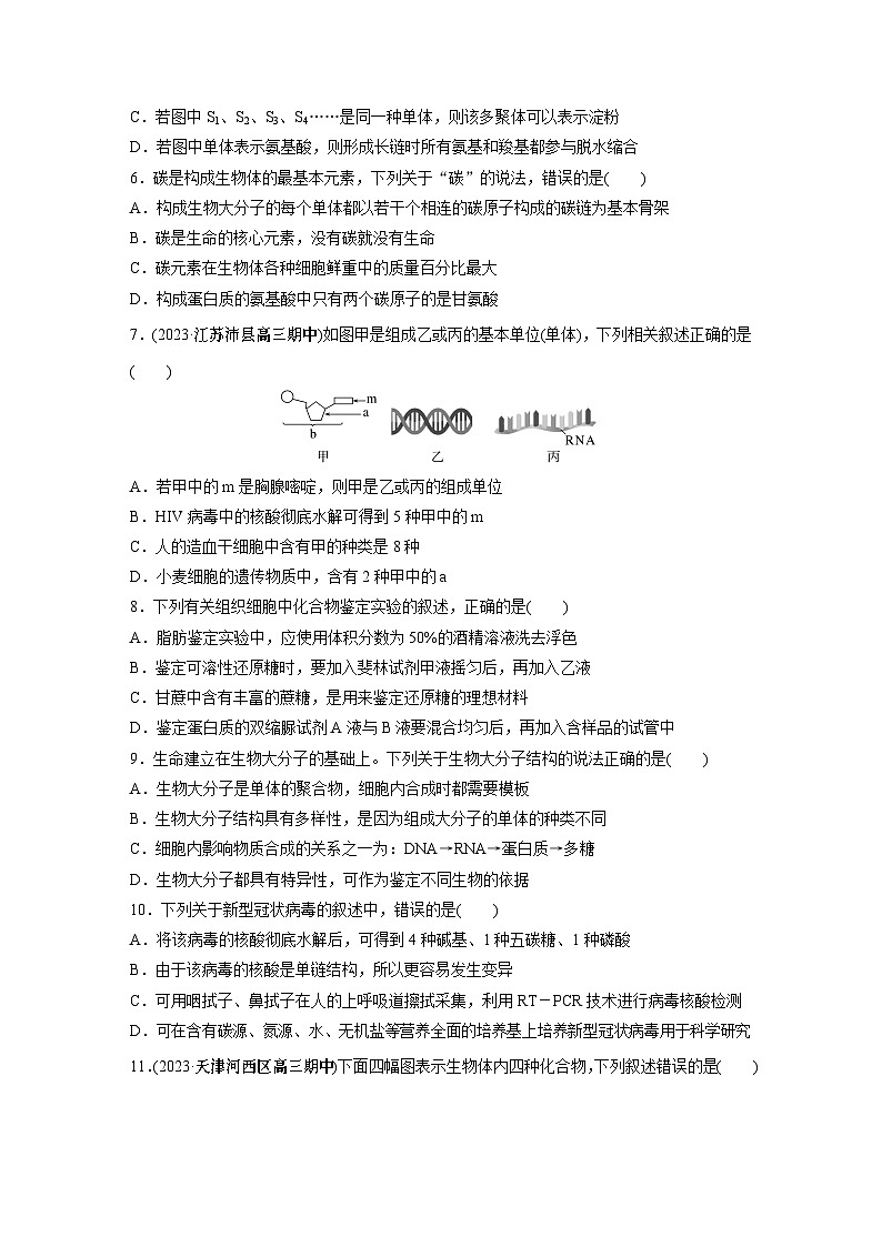 2024年高考生物一轮复习（新人教版） 第1单元　第4课时　核酸是遗传信息的携带者、有机物的鉴定 练习课件02