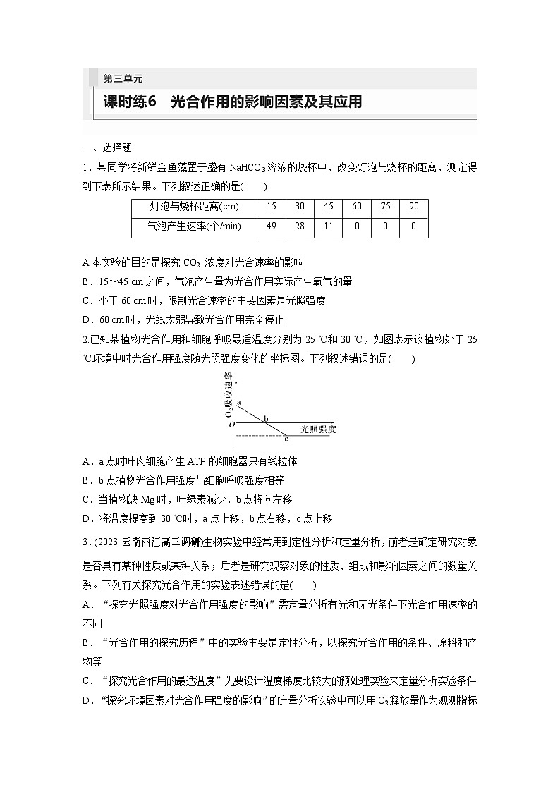 2024年高考生物一轮复习（新人教版） 第3单元　第6课时　光合作用的影响因素及其应用 练习课件01
