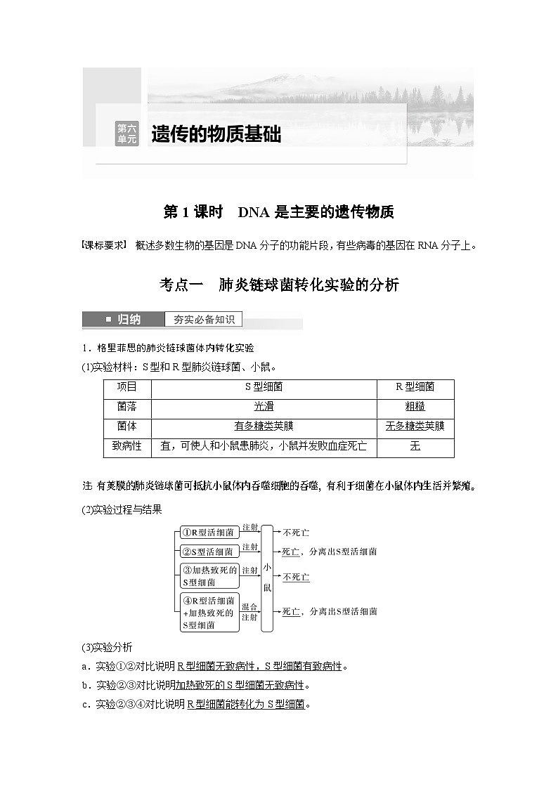 2024年高考生物一轮复习（新人教版） 第6单元　第1课时　DNA是主要的遗传物质第1页