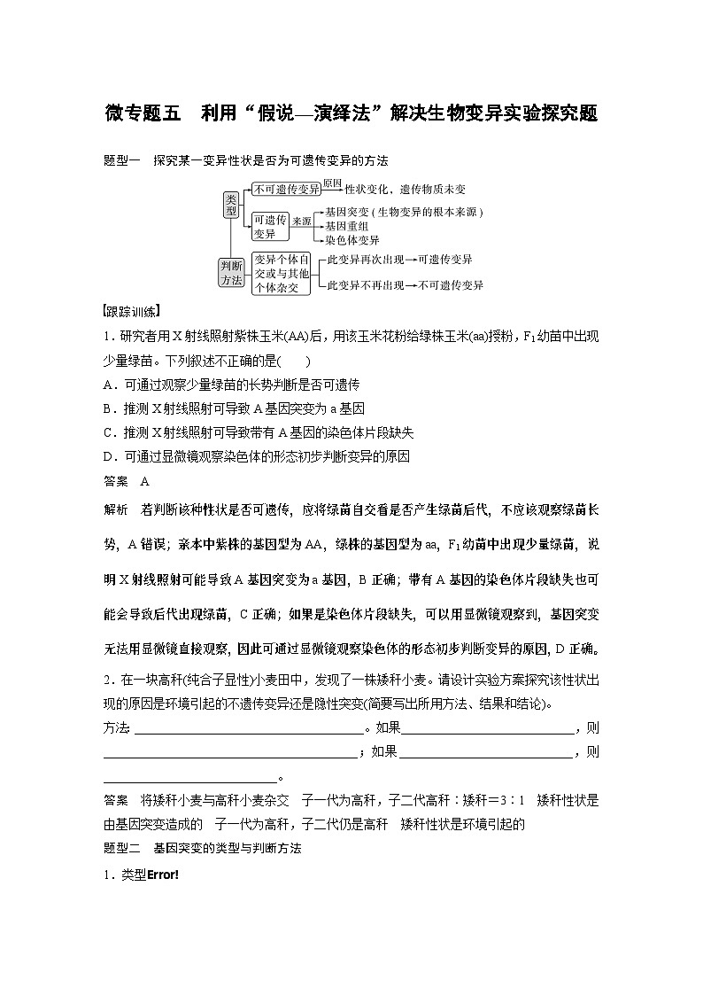 2024年高考生物一轮复习（新人教版） 第7单元　微专题五　利用“假说—演绎法”解决生物变异实验探究题01