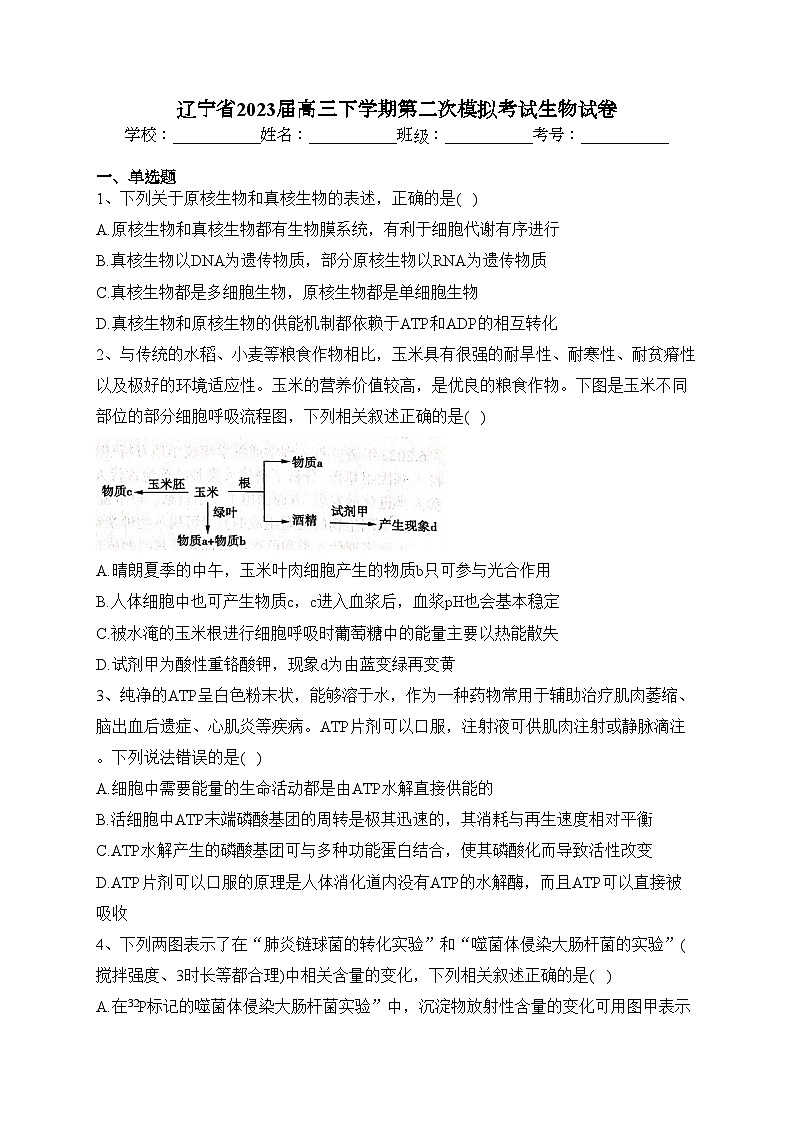 辽宁省2023届高三下学期第二次模拟考试生物试卷（含答案）01