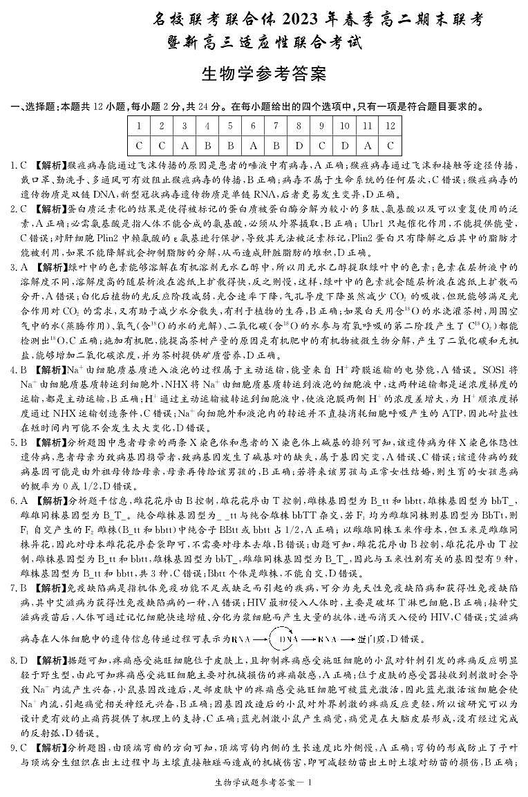 2023湖南名校联考联合体高二下学期期末联考试题生物含解析01