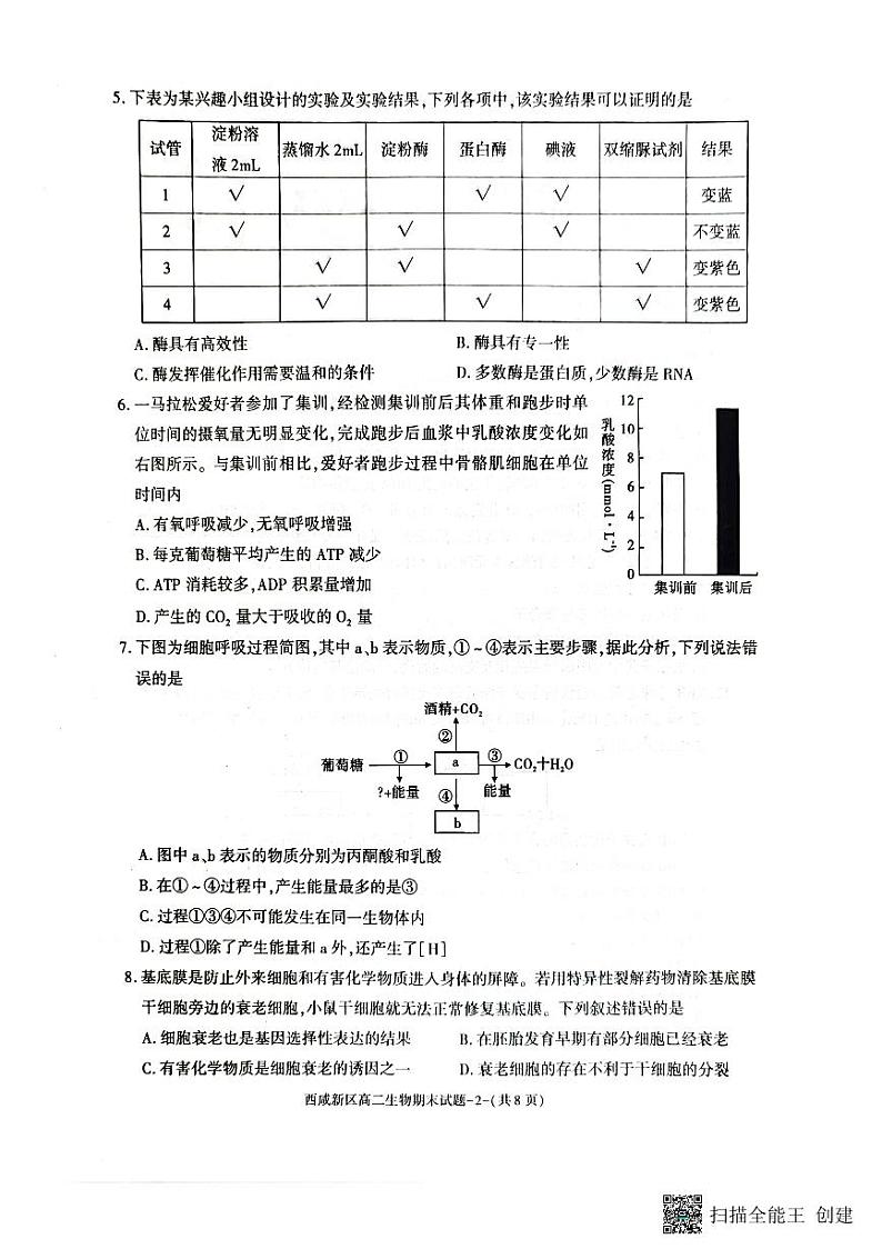 陕西省西咸新区2022∽2023学年高二下学期期末质量检测 生物试题及答案02