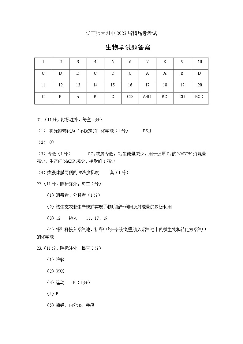 高三生物精品卷答案-纯净版第1页