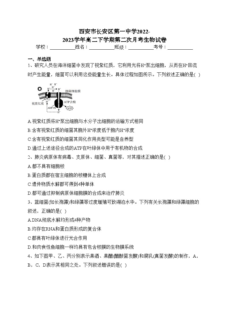 西安市长安区第一中学2022-2023学年高二下学期第二次月考生物试卷（含答案）01