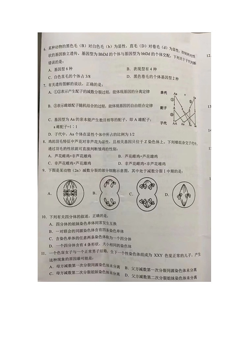 安徽省合肥市百花中学等六校联考2022-2023学年高一下学期7月期末生物试题第2页