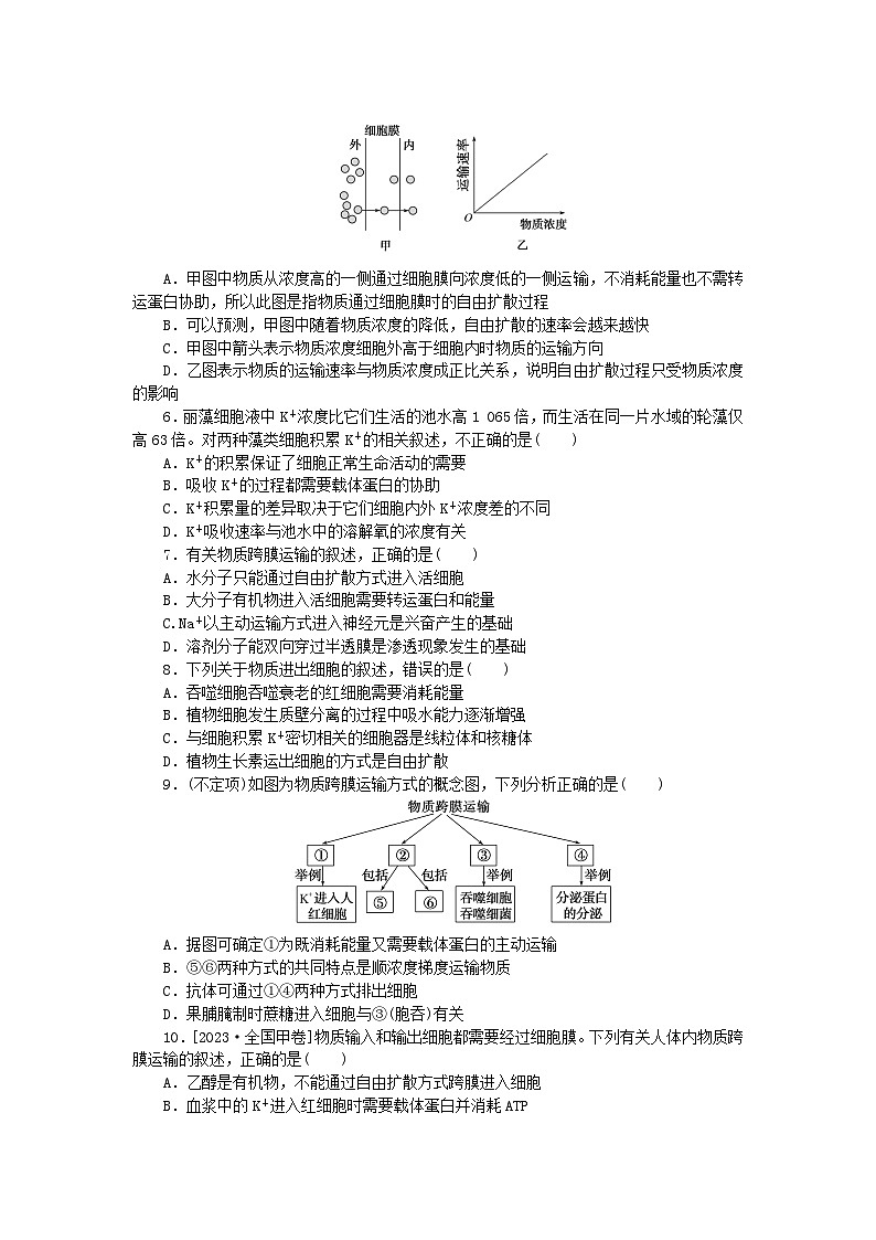 新高考2024版高考生物一轮复习微专题小练习专练15细胞的物质输入和输出综合练02