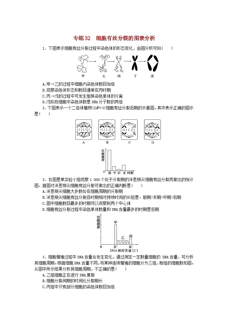 新高考2024版高考生物一轮复习微专题小练习专练32细胞有丝分裂的图表分析01