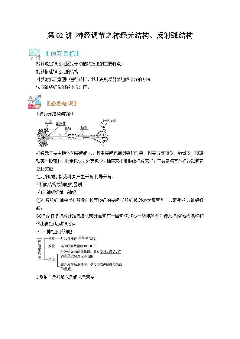 【暑假预习】人教版2019生物高一（升高二）暑假预习-（选修1）第2讲 神经调节之神经元结构、反射弧结构 讲学案01