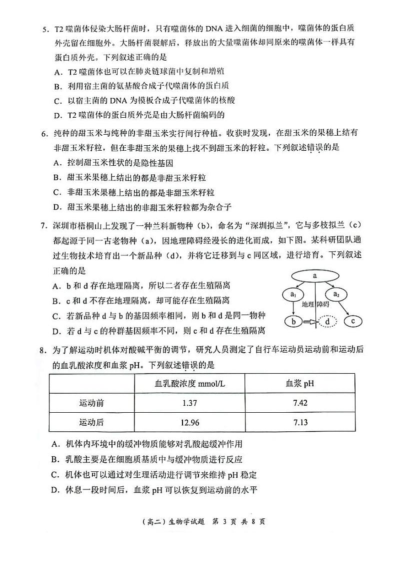 广东省深圳市2022-2023高二下学期期末生物试卷+答案第3页
