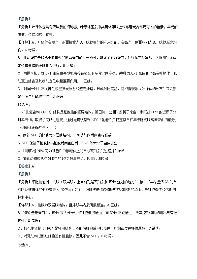 天津市河西区2023届高三生物三模试题（Word版附解析）02