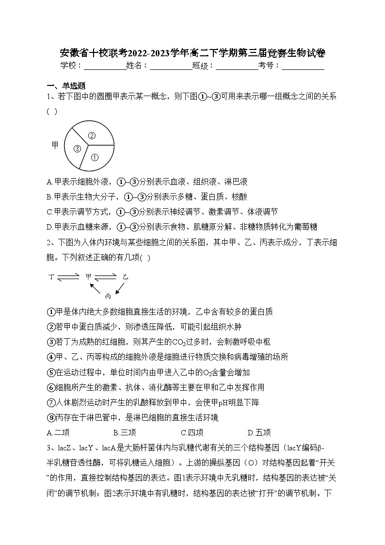 安徽省十校联考2022-2023学年高二下学期第三届竞赛生物试卷（含答案）01
