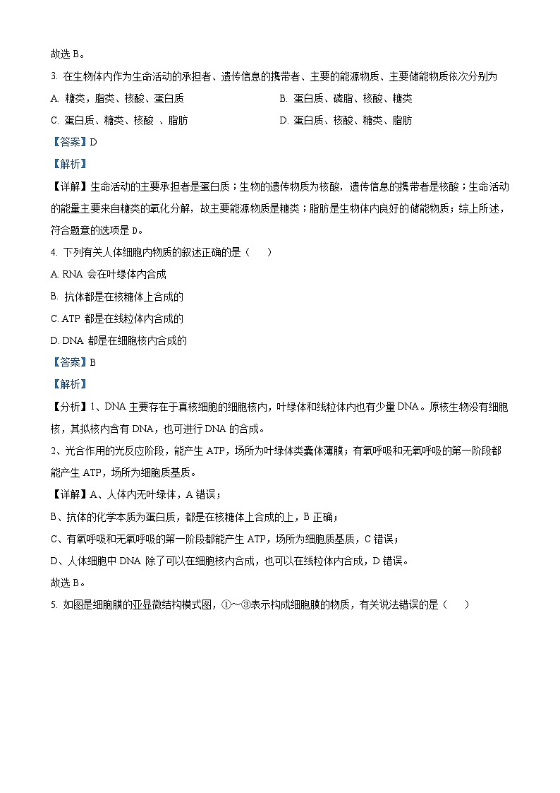 浙江省绍兴市第一中学2022-2023学年高一生物下学期期末试题（Word版附解析）02