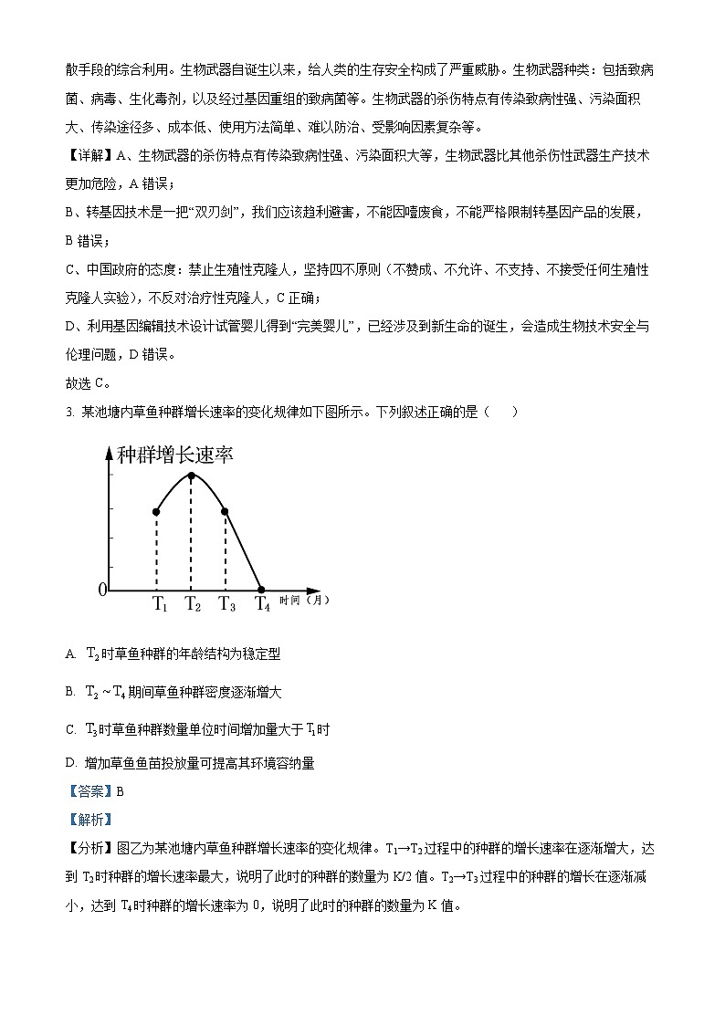2023湖州高二下学期期末生物试题含解析02
