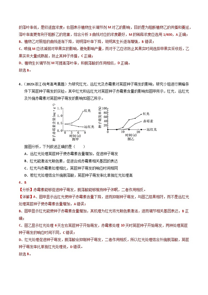 2023年高考真题和模拟题生物分项汇编（全国通用）专题10 植物的激素调节（解析版）03