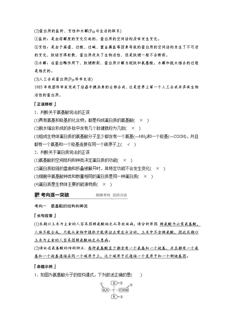 高考生物一轮复习讲练 第1单元 第3讲　蛋白质和核酸 (含解析)02