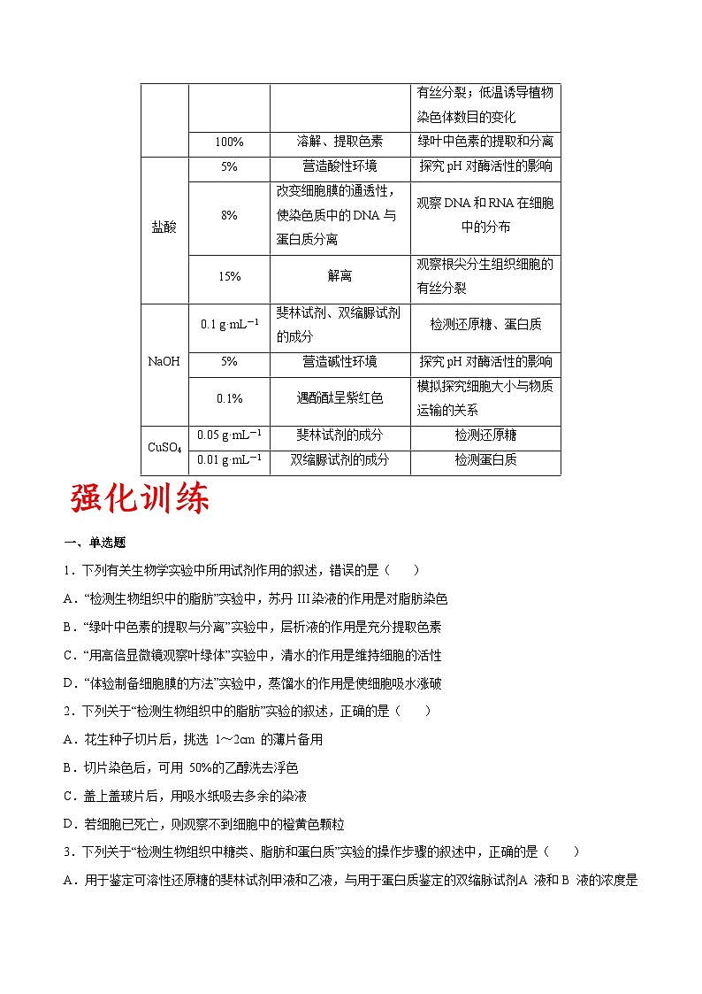 专题02 物质提取与鉴定类实验-备战高考生物实验专项突破(原卷版）第3页