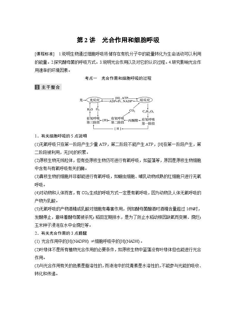 (新高考)高考生物二轮复习第1部分 专题突破 专题2 第2讲 光合作用和细胞呼吸(含解析)第1页