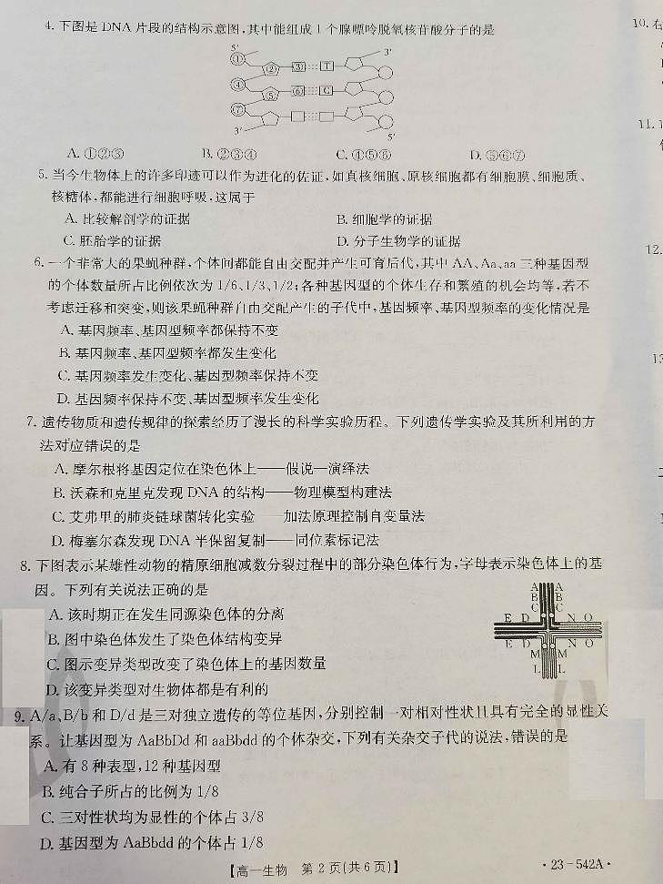 河北省承德市2022-2023学年高一下学期期末考试生物试题02