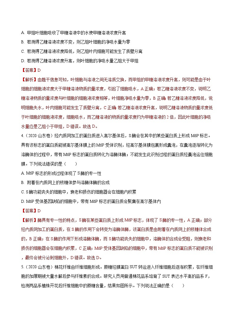 专题01 细胞的组成与结构-十年（2011-2020）高考真题生物分项详解（含解析）02