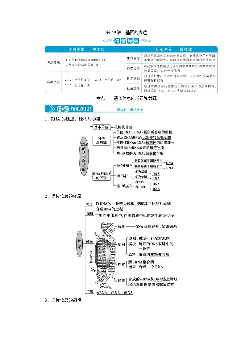 高考生物一轮复习考点过关练习第6单元　第19讲　基因的表达(含解析)第1页