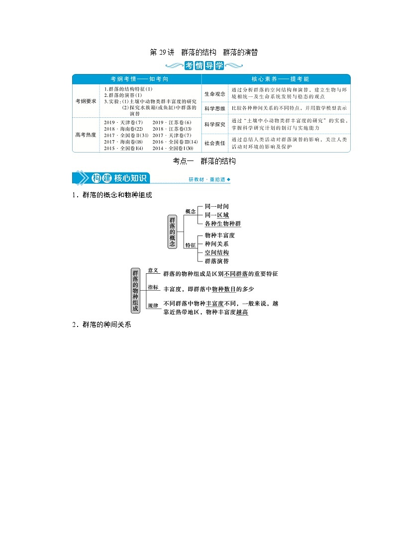 高考生物一轮复习考点过关练习第9单元　第29讲　群落的结构　群落的演替 (含解析)第1页