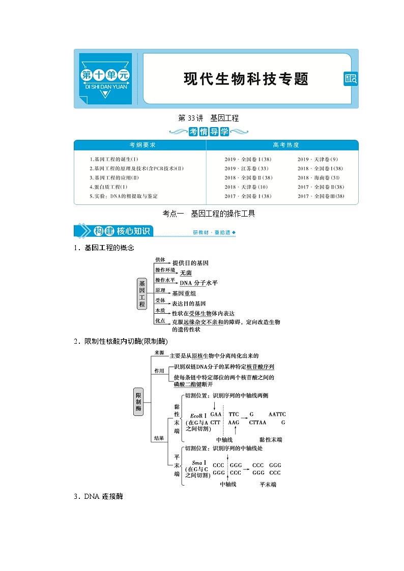 高考生物一轮复习考点过关练习第10单元　第33讲　基因工程 (含解析)01