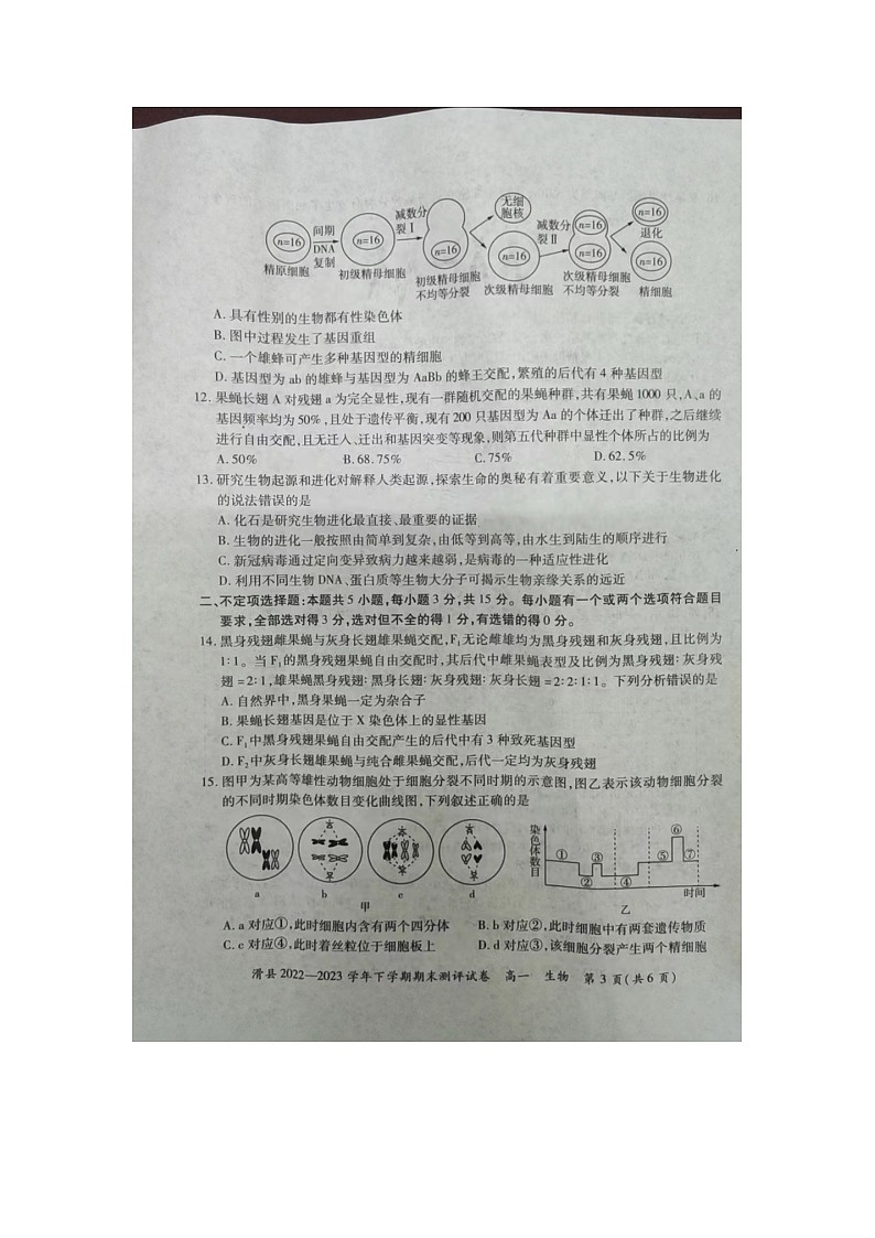 河南省安阳市滑县2022-2023学年下学期期末测评高一生物试卷03