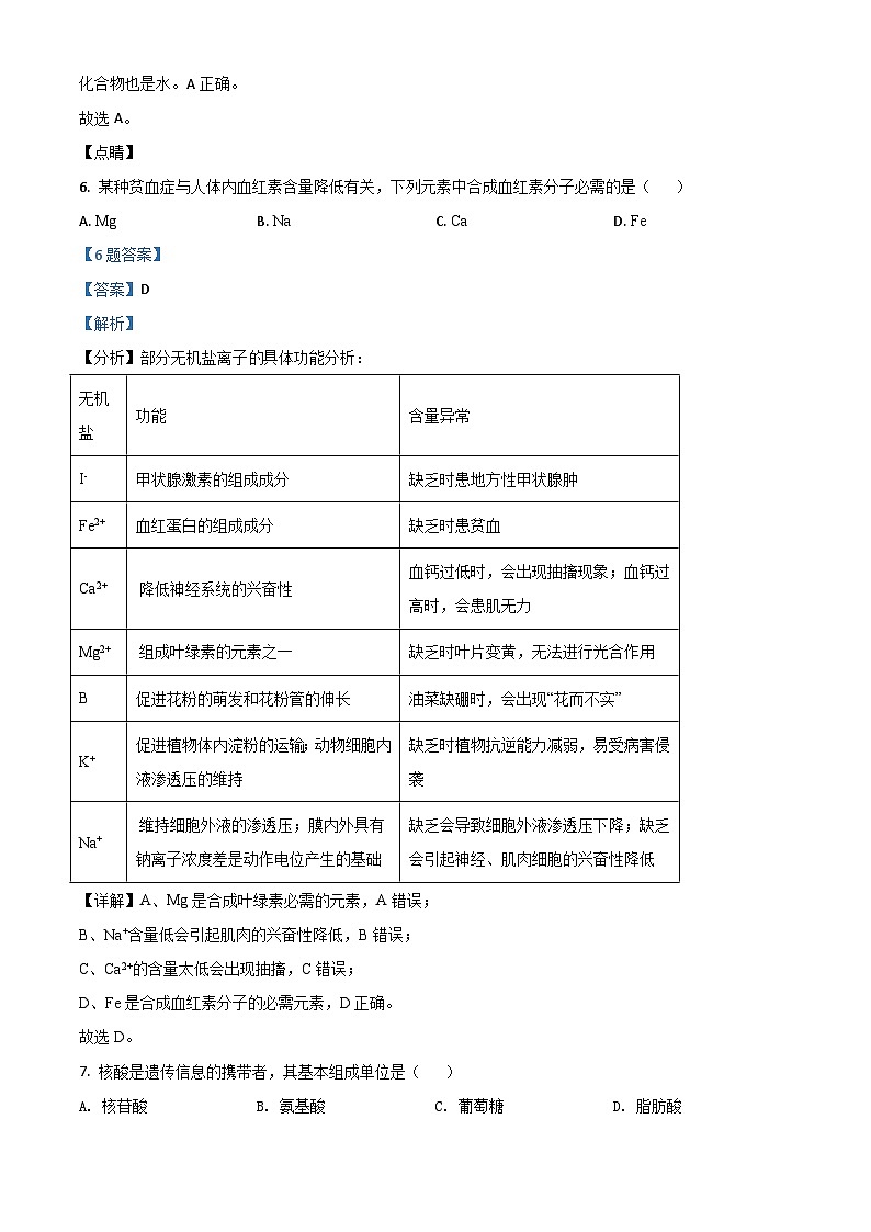 2020年7月辽宁省普通高中学业水平合格性考试生物试题（含解析）03