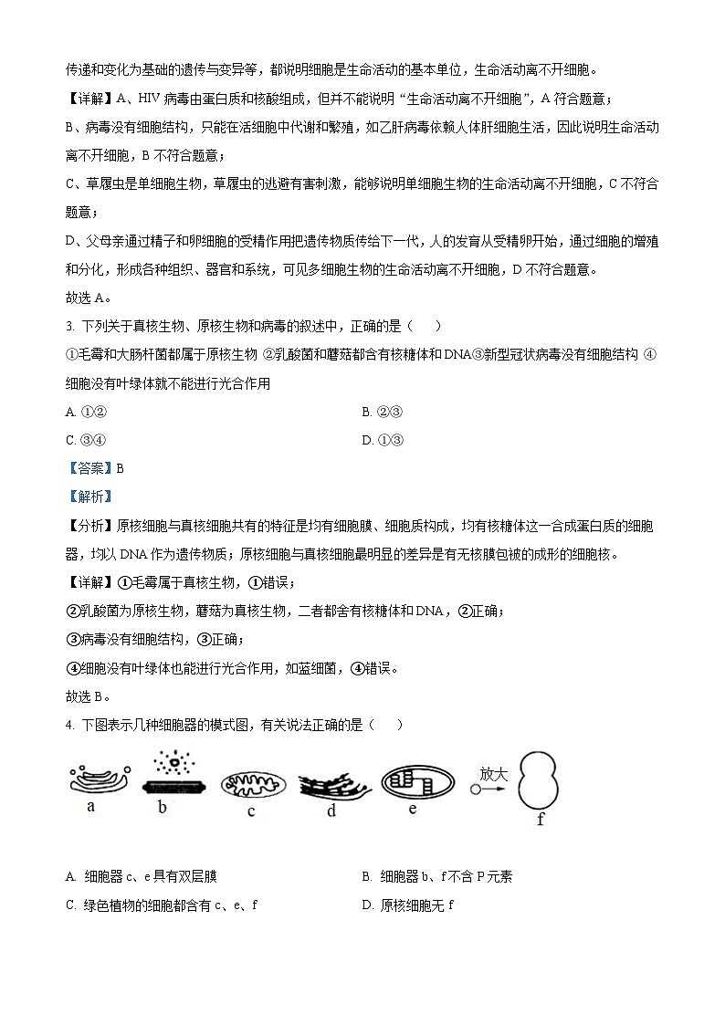 2022年湖南省普通高中学业水平考试合格性考试模拟试题（长郡版，高一生物）（含解析）02