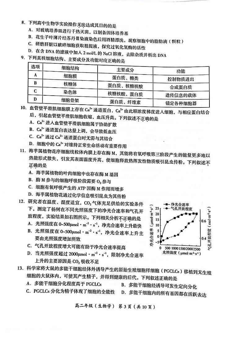 北京市海淀区2022-2023学年高二下学期期末生物试题及答案03