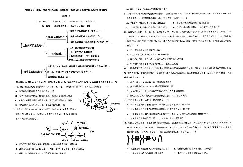 北京市亦庄实验中学2022-2023学年高一下学期期末生物试题01
