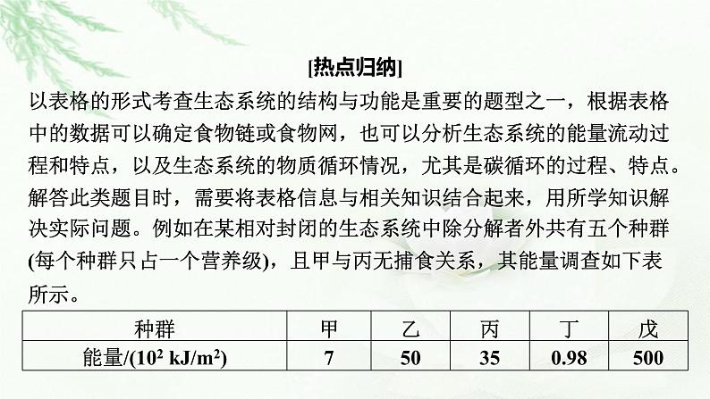 2024届高考生物一轮复习第十一单元生态系统人与环境热点专题11生态系统的表格数据分析课件02