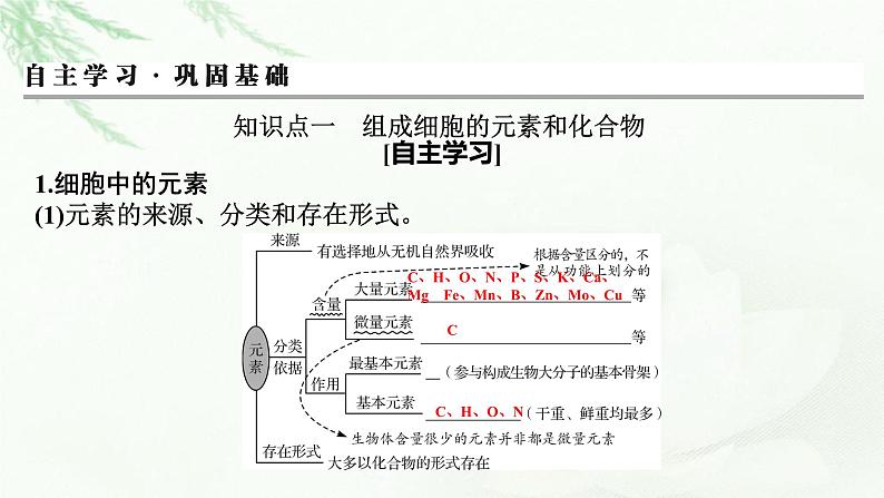 2024届高考生物一轮复习第一单元走近细胞组成细胞的分子第2讲细胞中的元素和化合物细胞中的无机物课件03