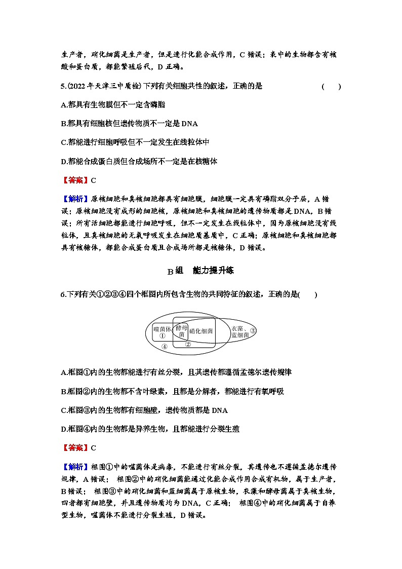 2024届高考生物一轮复习第一单元走近细胞组成细胞的分子第1讲走近细胞练习含答案03