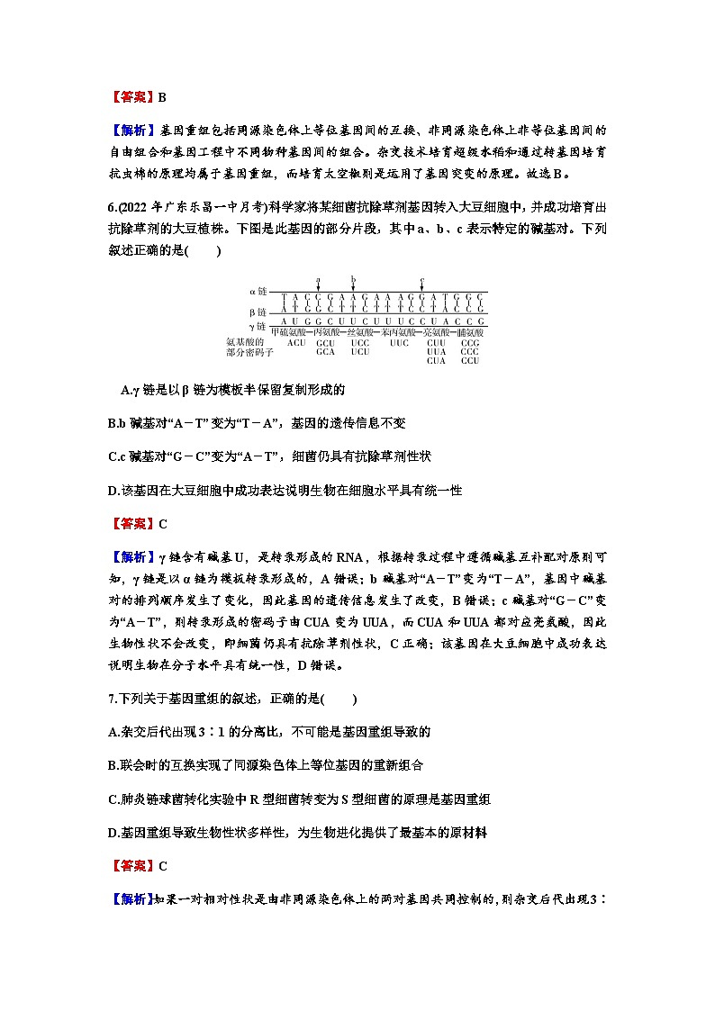 2024届高考生物一轮复习第七单元基因突变及其他变异生物的进化第1讲基因突变和基因重组练习含答案03
