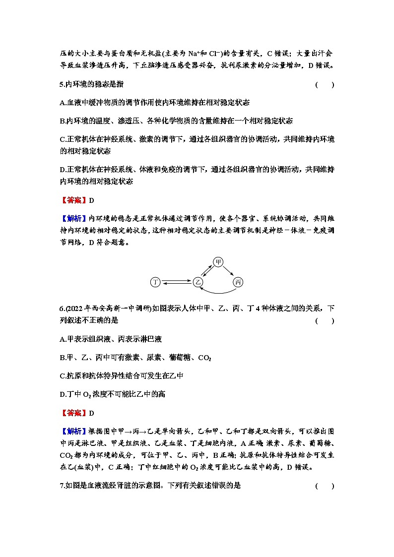 2024届高考生物一轮复习第八单元人和高等动物生命活动的调节第1讲人体的内环境与稳态练习含答案第3页