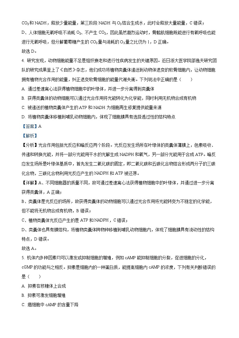 安徽省合肥市庐江县2022-2023学年高二生物下学期期末试题（Word版附解析）03
