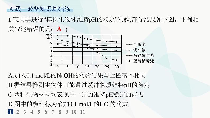 人教A版高中生物选择性必修1稳态与调节第1章人体的内环境与稳态第2节内环境的稳态分层作业课件02