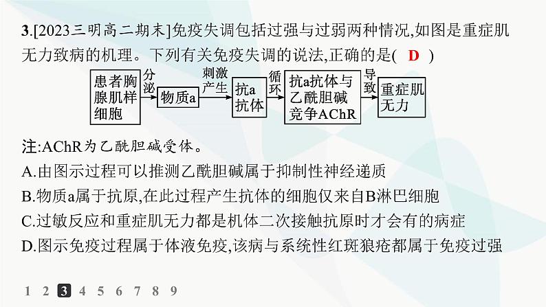 人教A版高中生物选择性必修1稳态与调节第4章免疫调节第3节免疫失调分层作业课件06