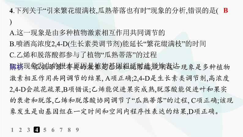 人教A版高中生物选择性必修1稳态与调节第5章植物生命活动的调节第2节其他植物激素分层作业课件08