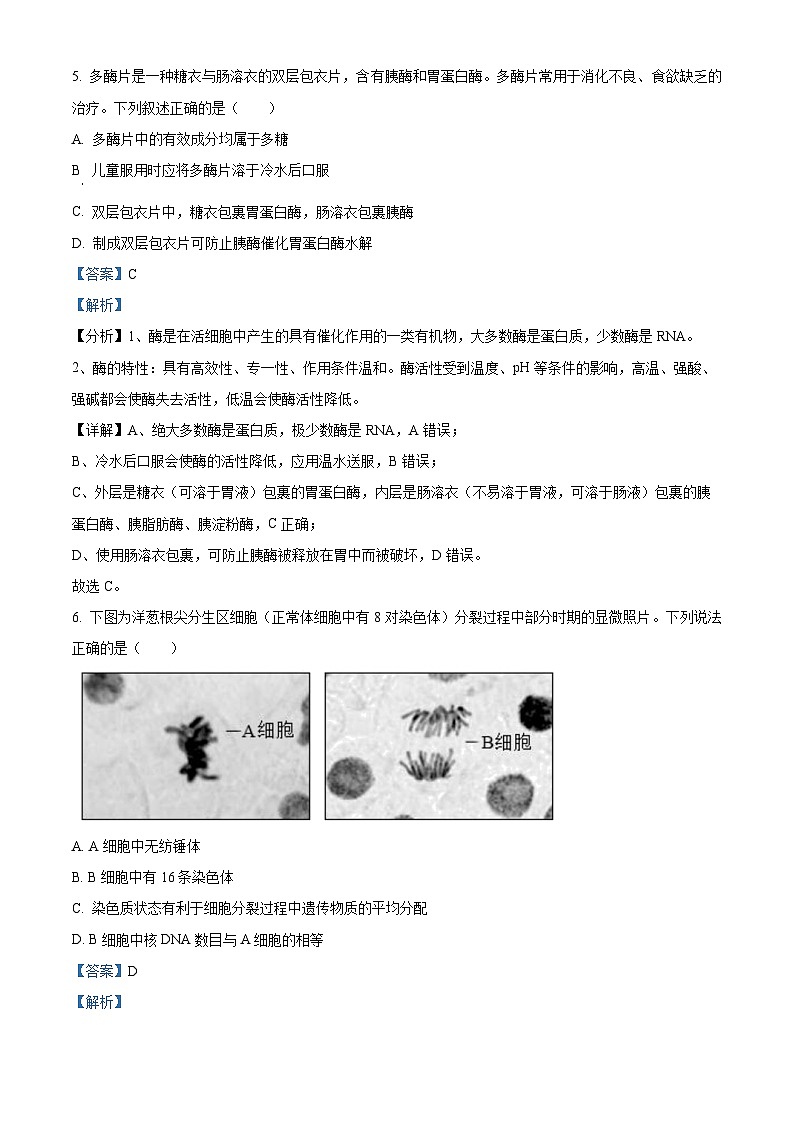 精品解析：湖南省长沙市宁乡市2022-2023学年高一下学期期末生物试题（解析版）03
