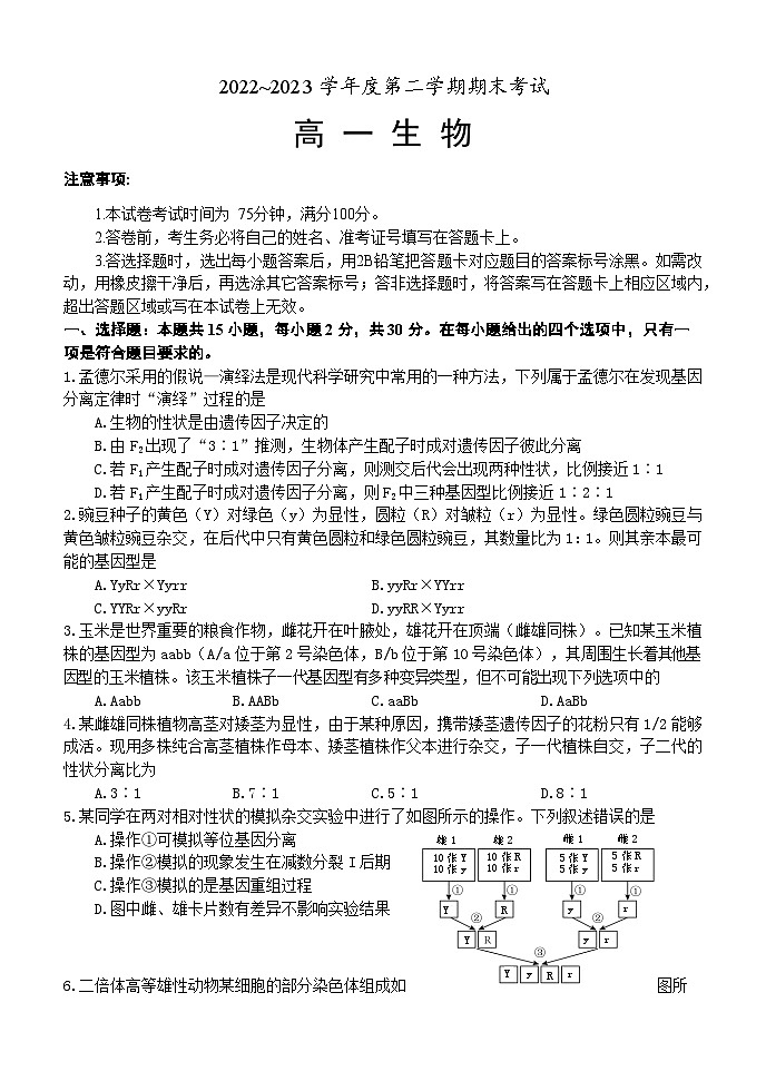 辽宁省锦州市2022-2023学年高一下学期期末考试生物试题第1页