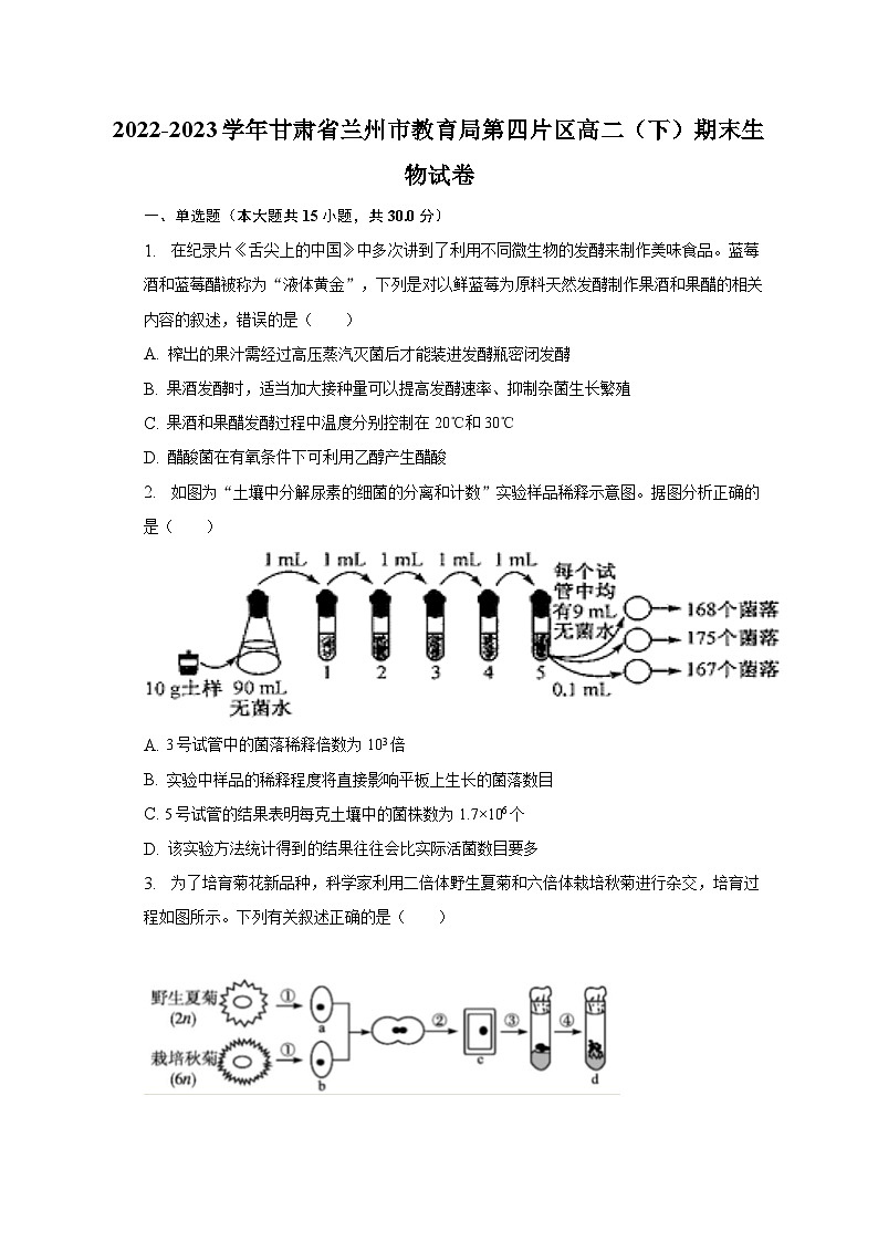 2022-2023学年甘肃省兰州市教育局第四片区高二（下）期末生物试卷（含解析）01