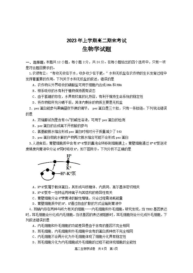湖南省长沙市宁乡市2022-2023学年高二生物下学期期末试题（Word版附答案）01