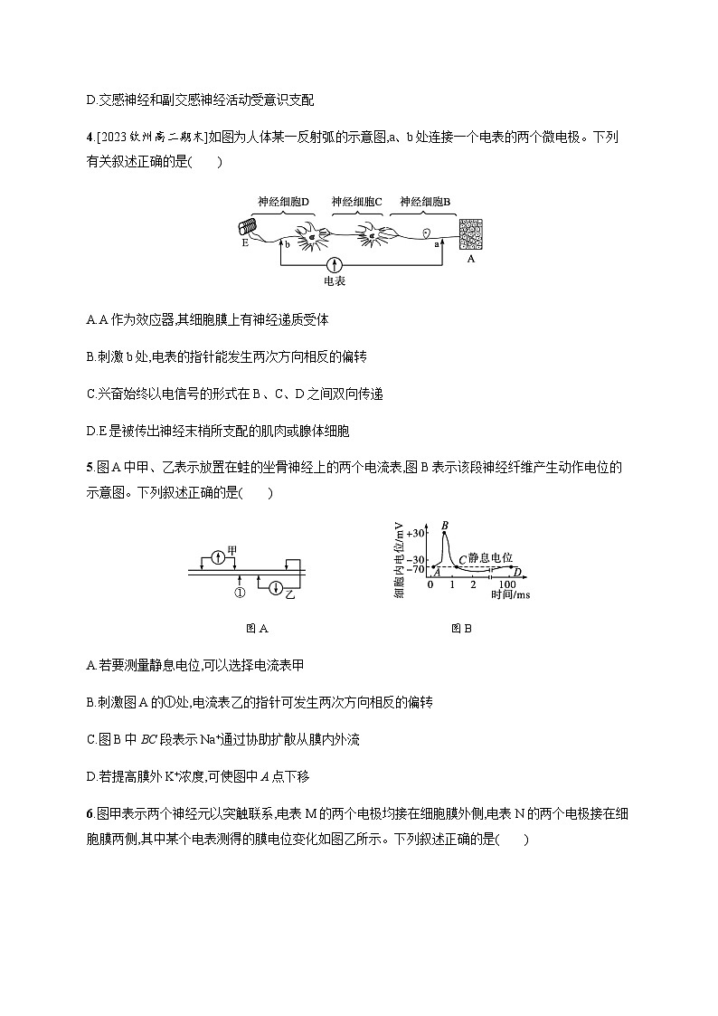 人教C版高中生物选择性必修1稳态与调节第2章神经调节章末测评卷含答案第2页