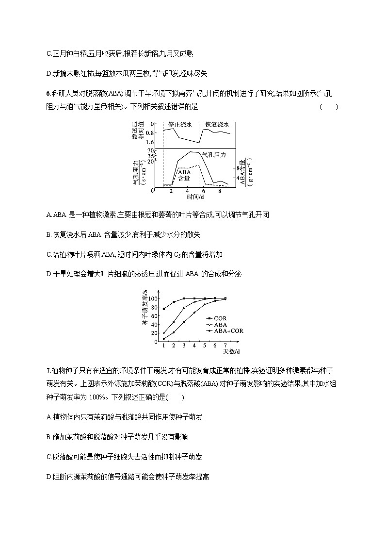 人教C版高中生物选择性必修1稳态与调节第5章植物生命活动的调节章末测评卷含答案第3页