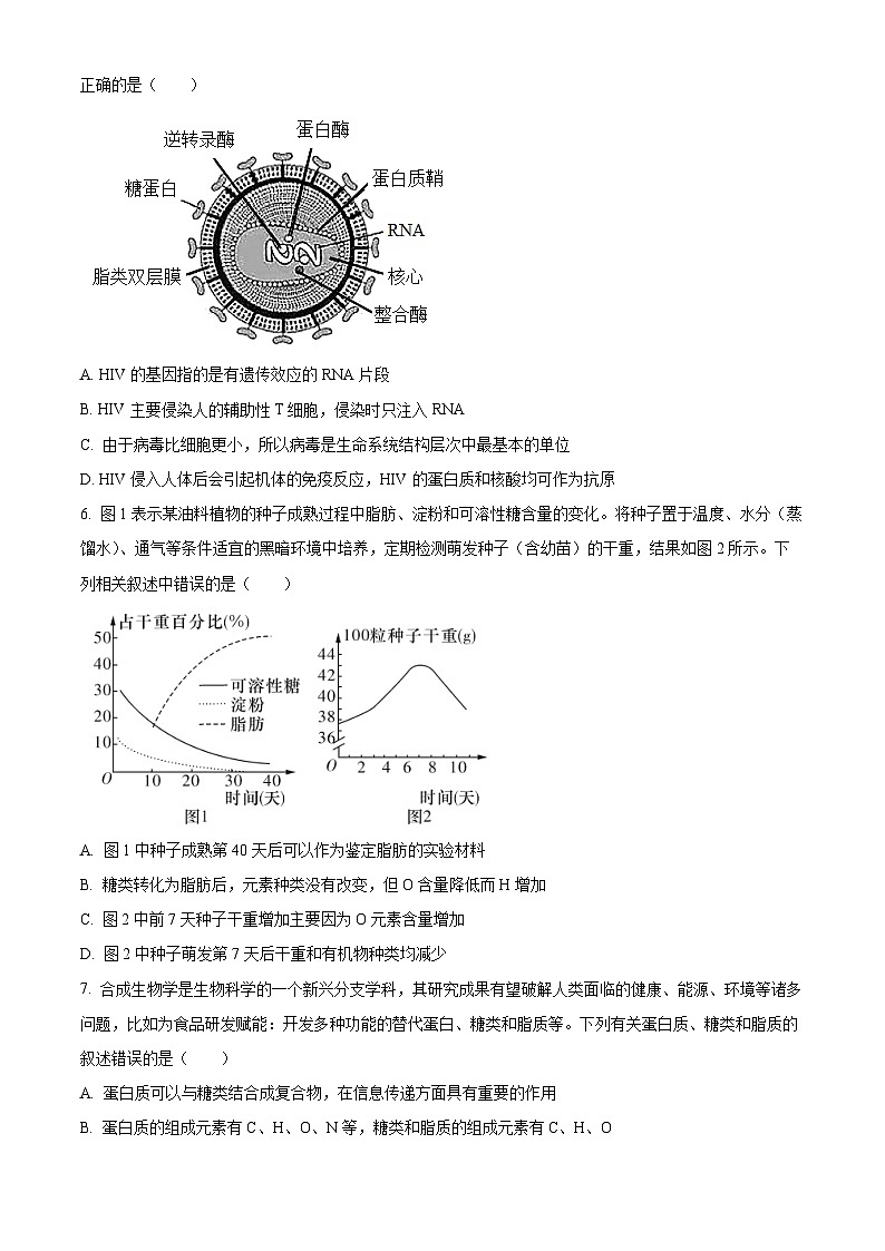 2023长沙长郡中学高二下学期期末生物试题含答案02