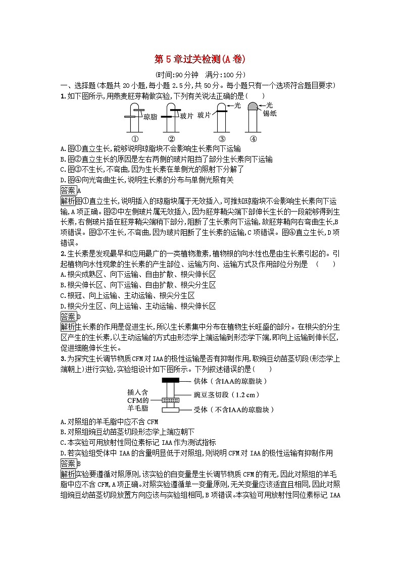 新教材2023年高中生物第5章植物生命活动的调节过关检测A卷新人教版选择性必修1第1页