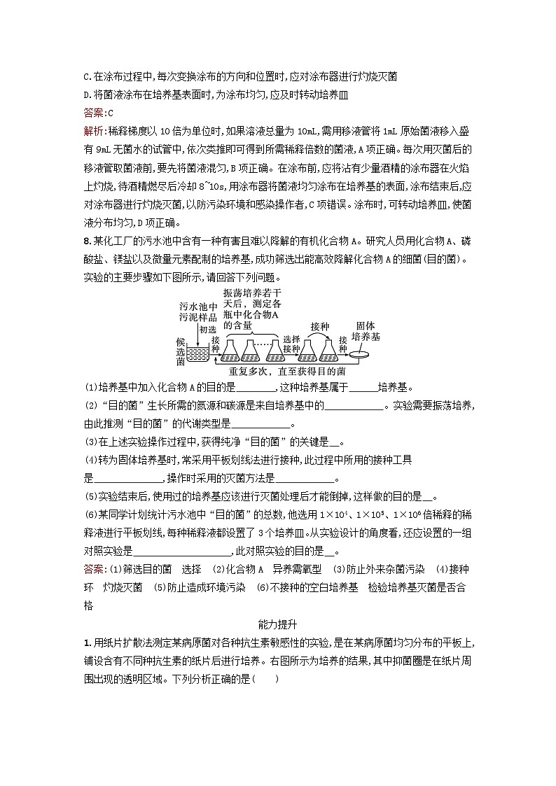 新教材2023年高中生物第1章发酵工程第2节第2课时微生物的选择培养和计数课后训练新人教版选择性必修3第3页